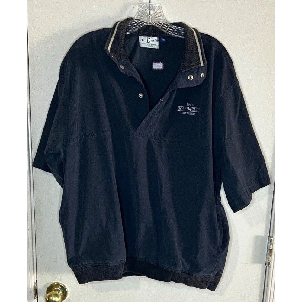 Echelon Men's XL Black Golf Windbreaker Snap Placket Stand Collar Pockets Logo